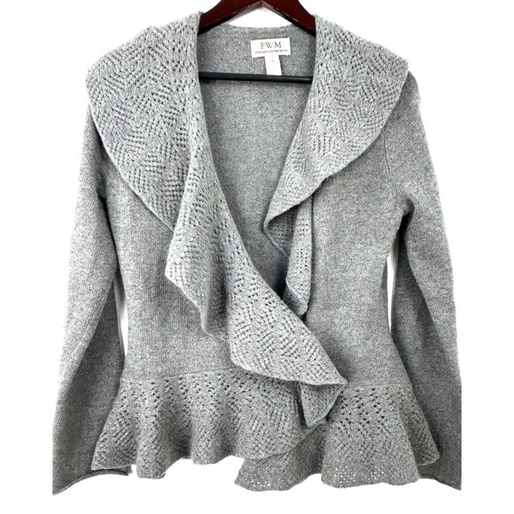 FWM Fennwright Manson Gray Wool Sweater Cardigan Peplum Wrap Womens Sz M 1101R4 - Picture 7 of 12